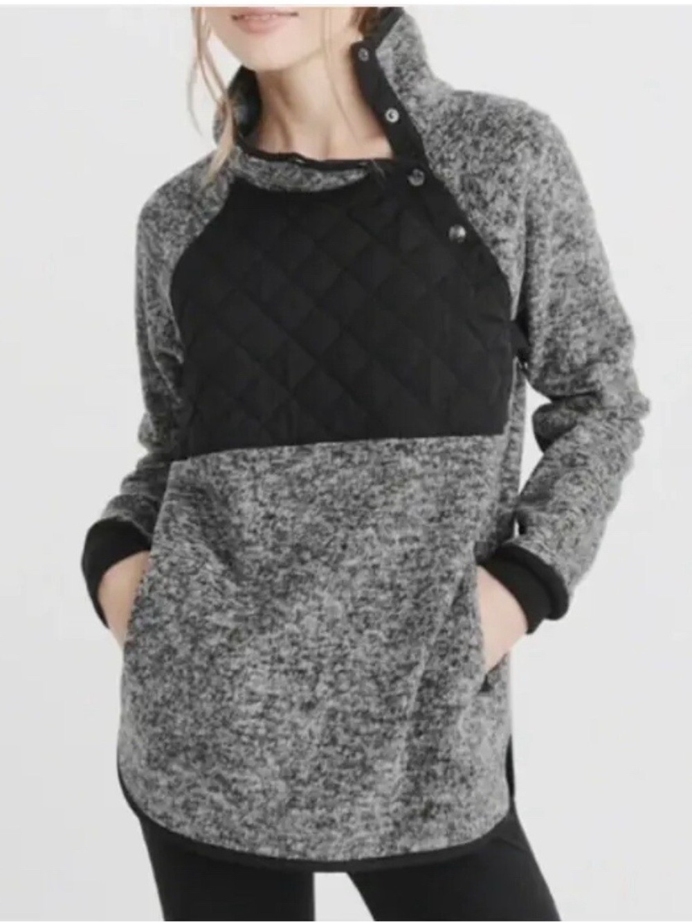 Designer Inspired Pink Lily Asymmetrical Snap Up Quilted Sweatshirt Size L